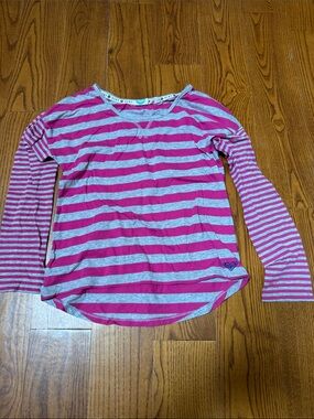 Roxy Girls' Pink and Light Gray Striped Long Sleeve Tee
